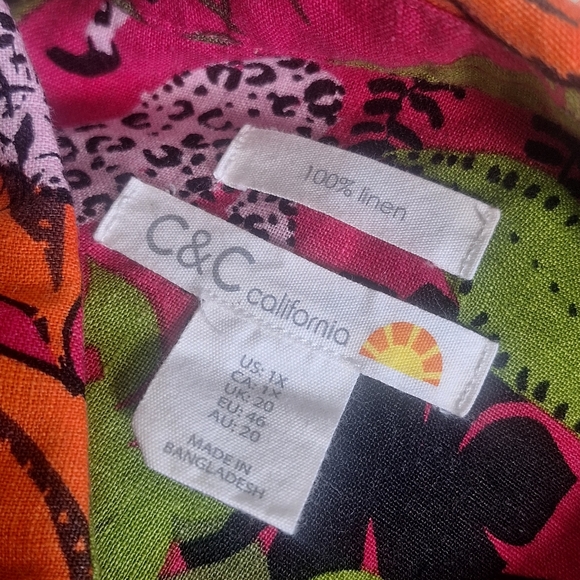 CC California Floral/Animal Print 100% Linen Hi/lo Button Front Size 1X - Picture 6 of 6